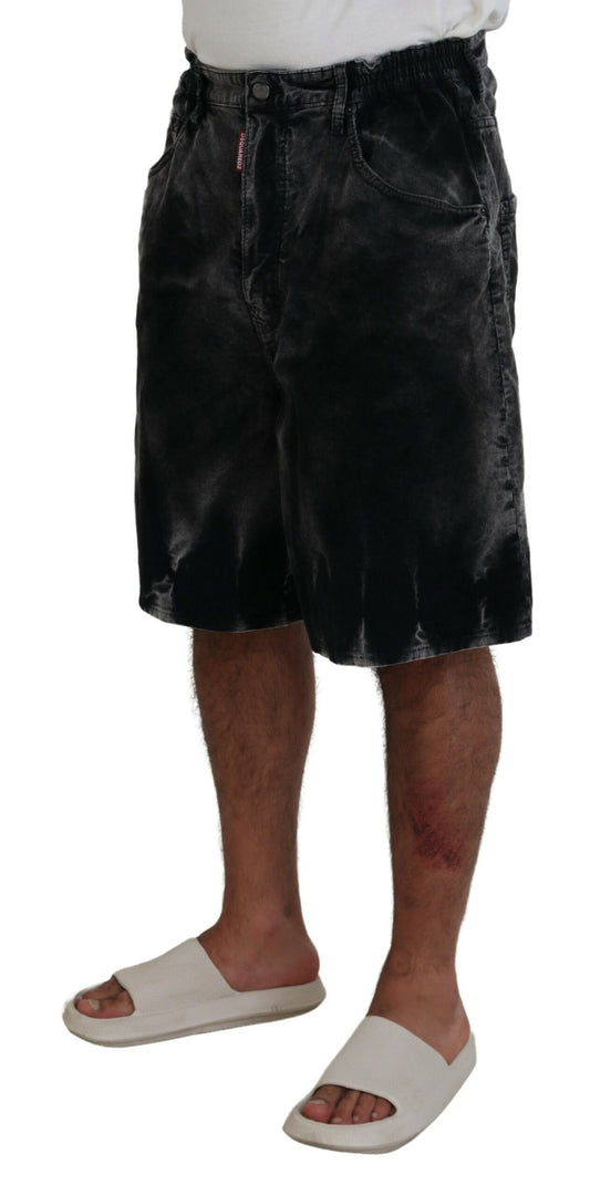 Men's black velvet shorts with elastic waistband and pockets