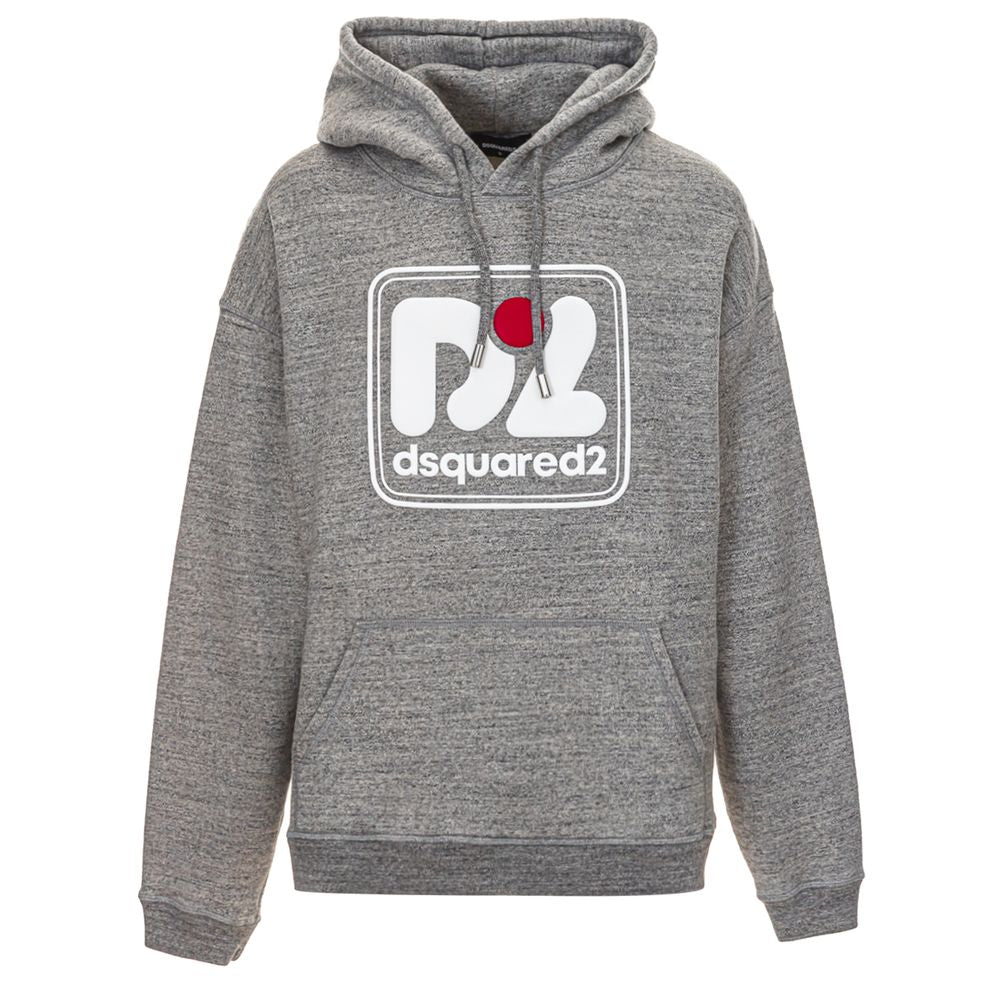 Grey hoodie with white logo on front