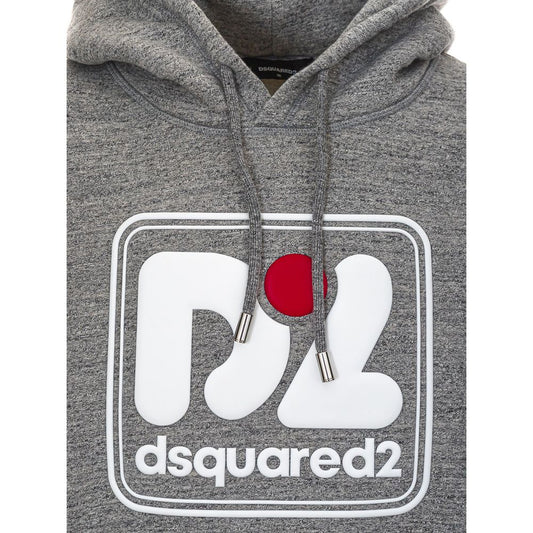 Grey hoodie with red logo on front