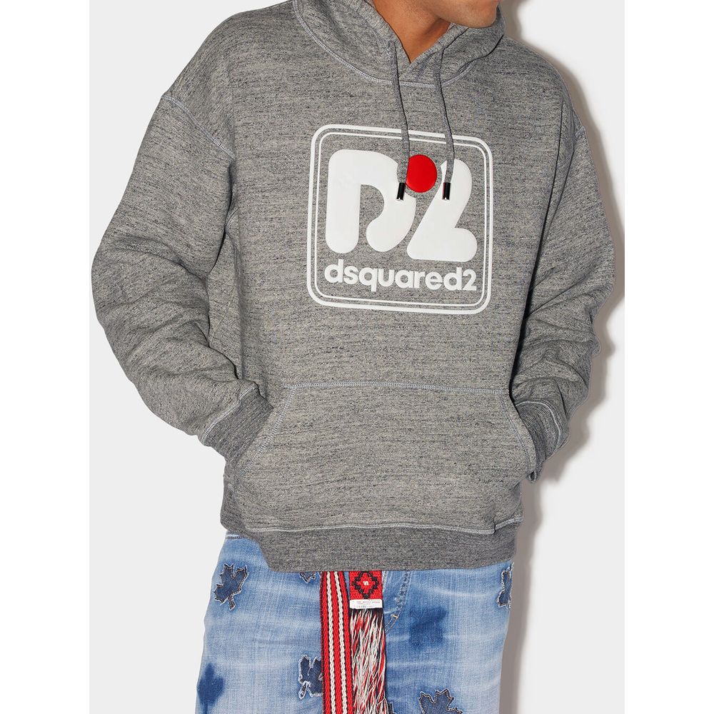 Grey hoodie with white logo on front