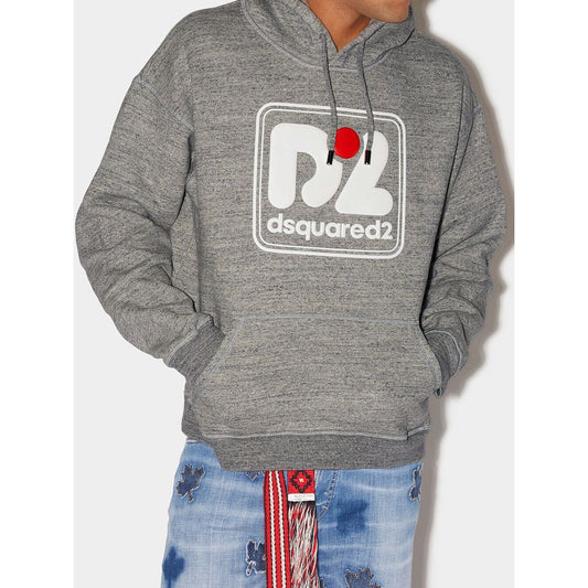 Grey hoodie with white logo on front