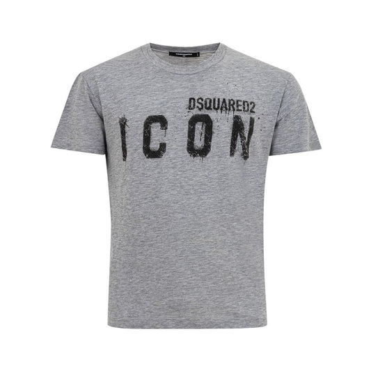 Grey t-shirt with black lettering reading "Icon"