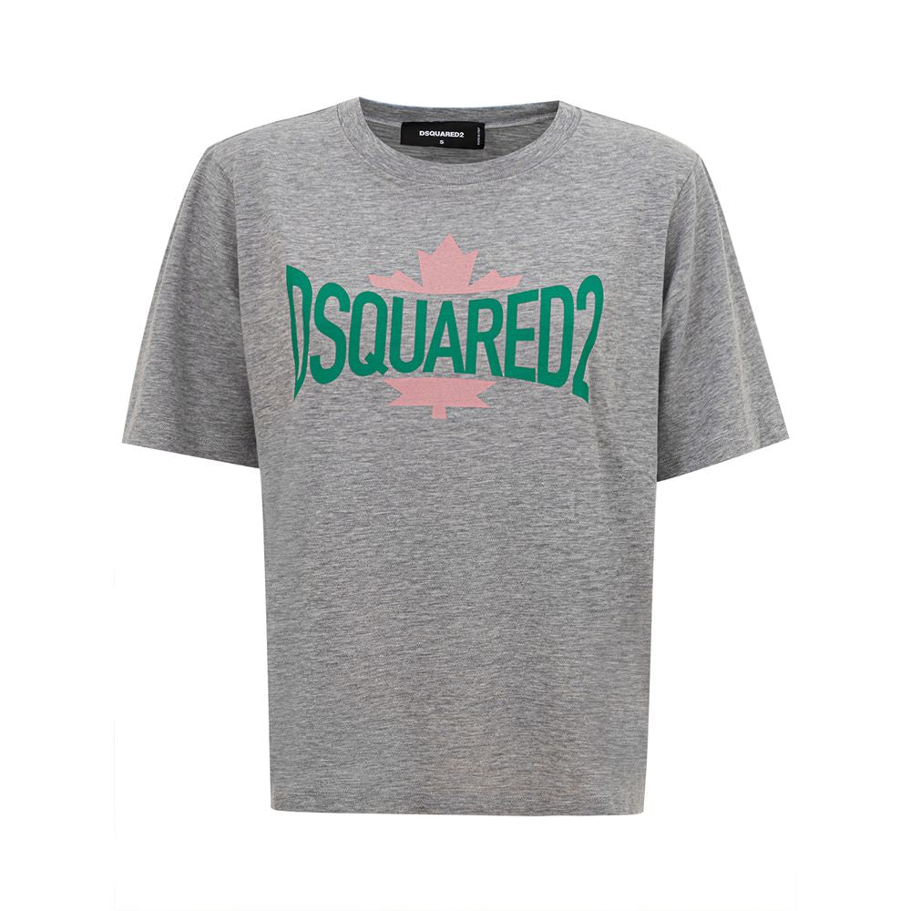 Grey t-shirt with green text reading "Dsquared2" and a maple leaf design