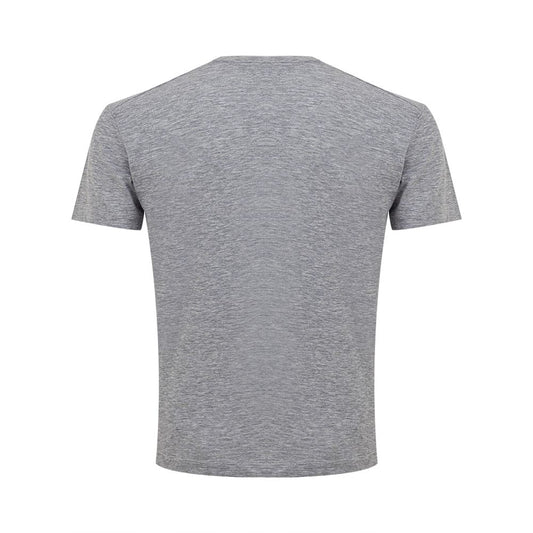 Grey short sleeve t-shirt on a hanger