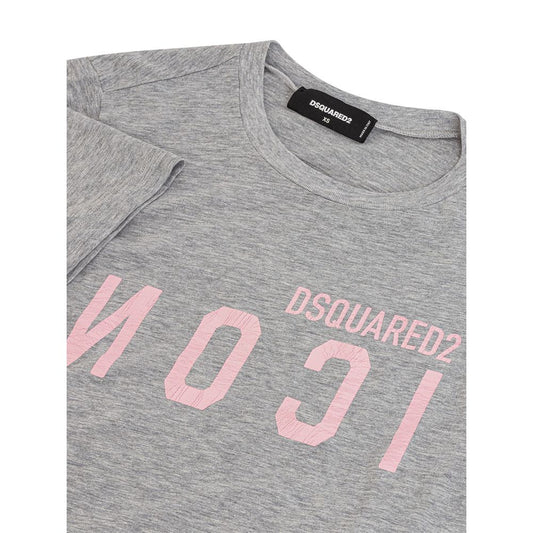 Grey t-shirt with pink lettering
