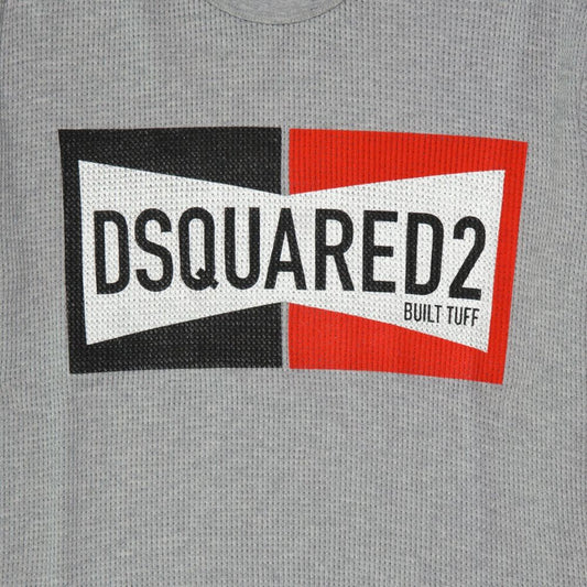 Grey sweatshirt with red and black logo
