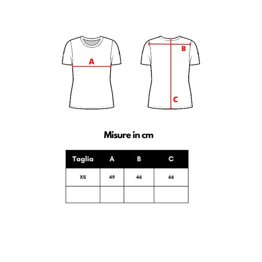 White t-shirt with red lines indicating size and fit
