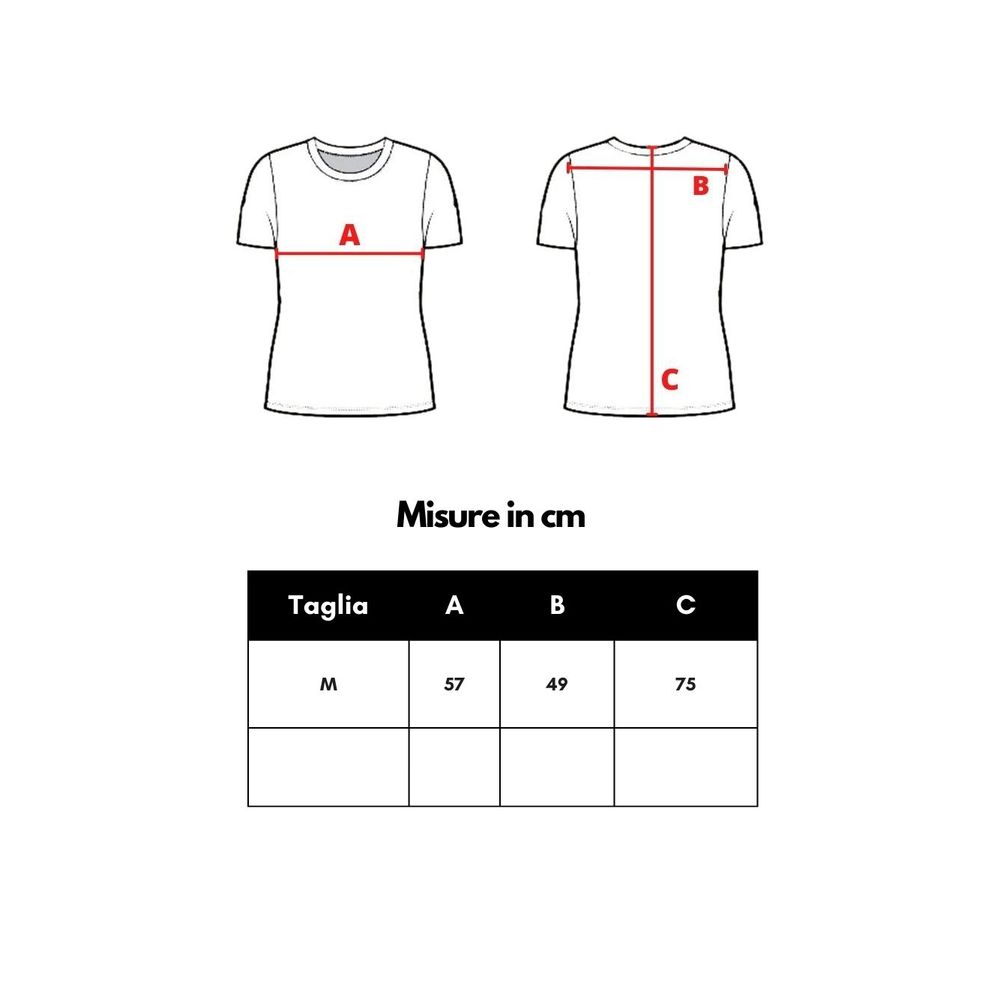 White t-shirt on hanger with red lines indicating size and fit