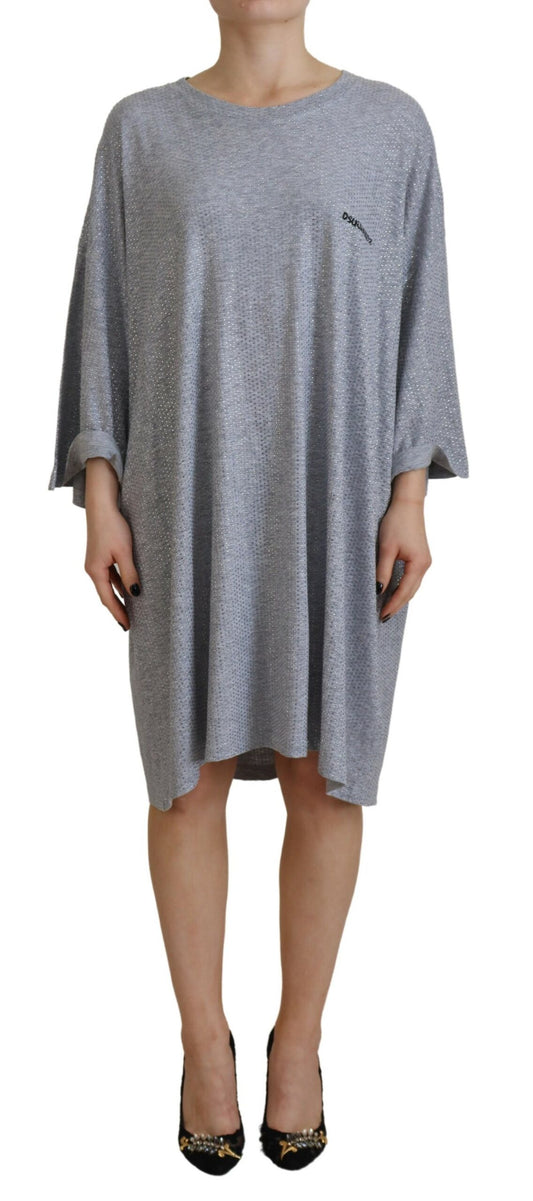 A long sleeve dress with gray crystal embellishments on a cotton base