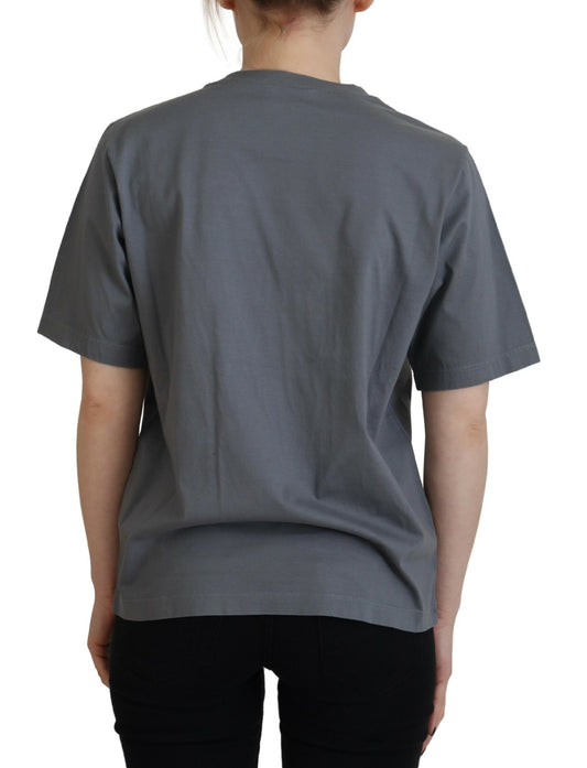 Grey t-shirt on a person
