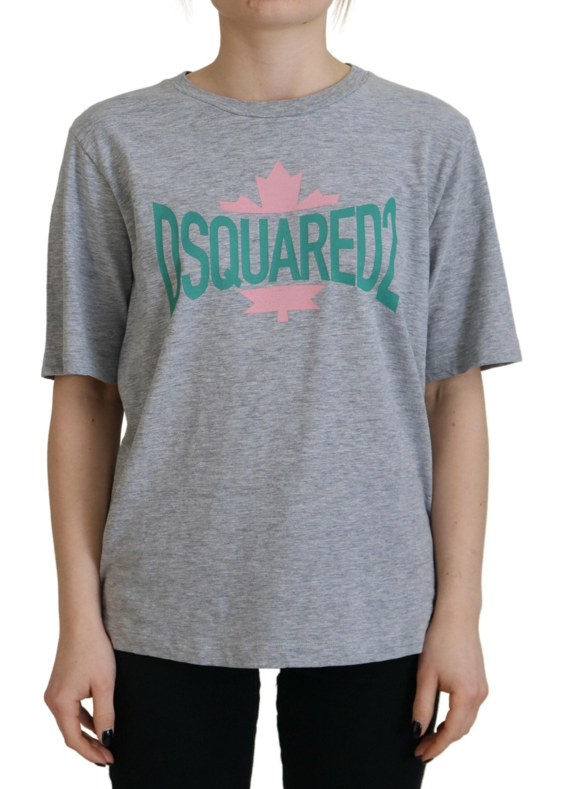 Grey t-shirt with pink maple leaf design