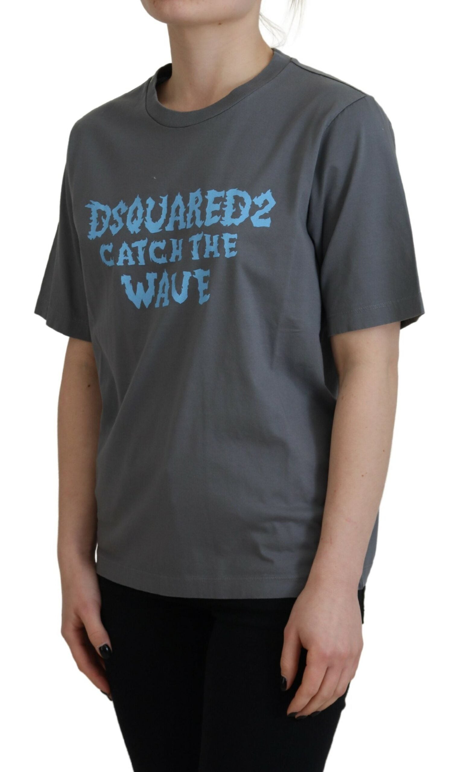 Grey t-shirt with blue lettering
