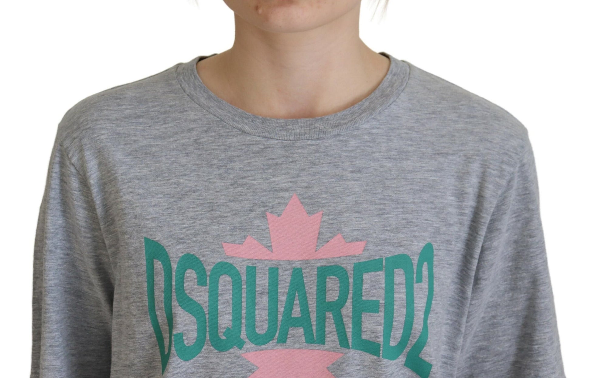Grey sweatshirt with pink maple leaf design on front