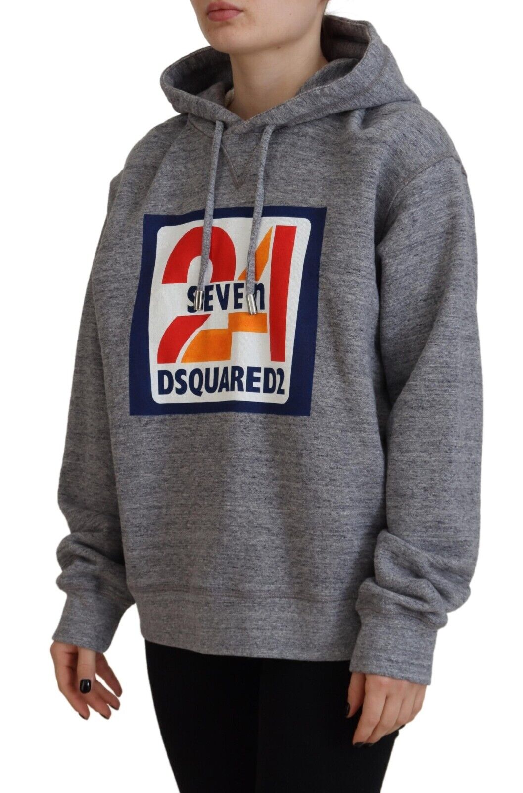 Grey hoodie with red logo on front