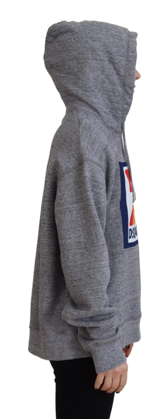 Grey hoodie with white logo on front