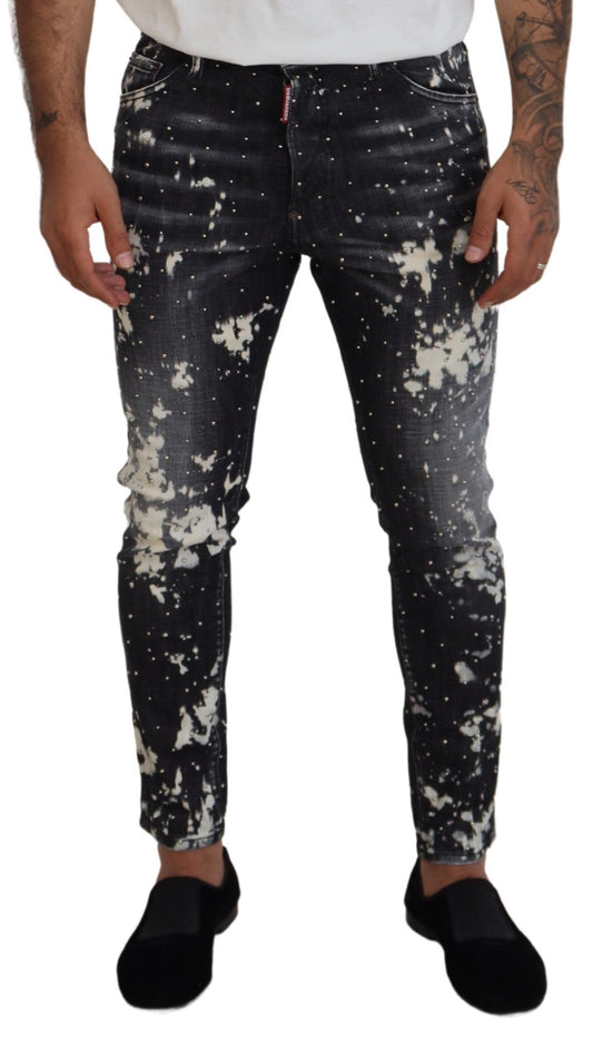 Man wearing black pants with white speckles