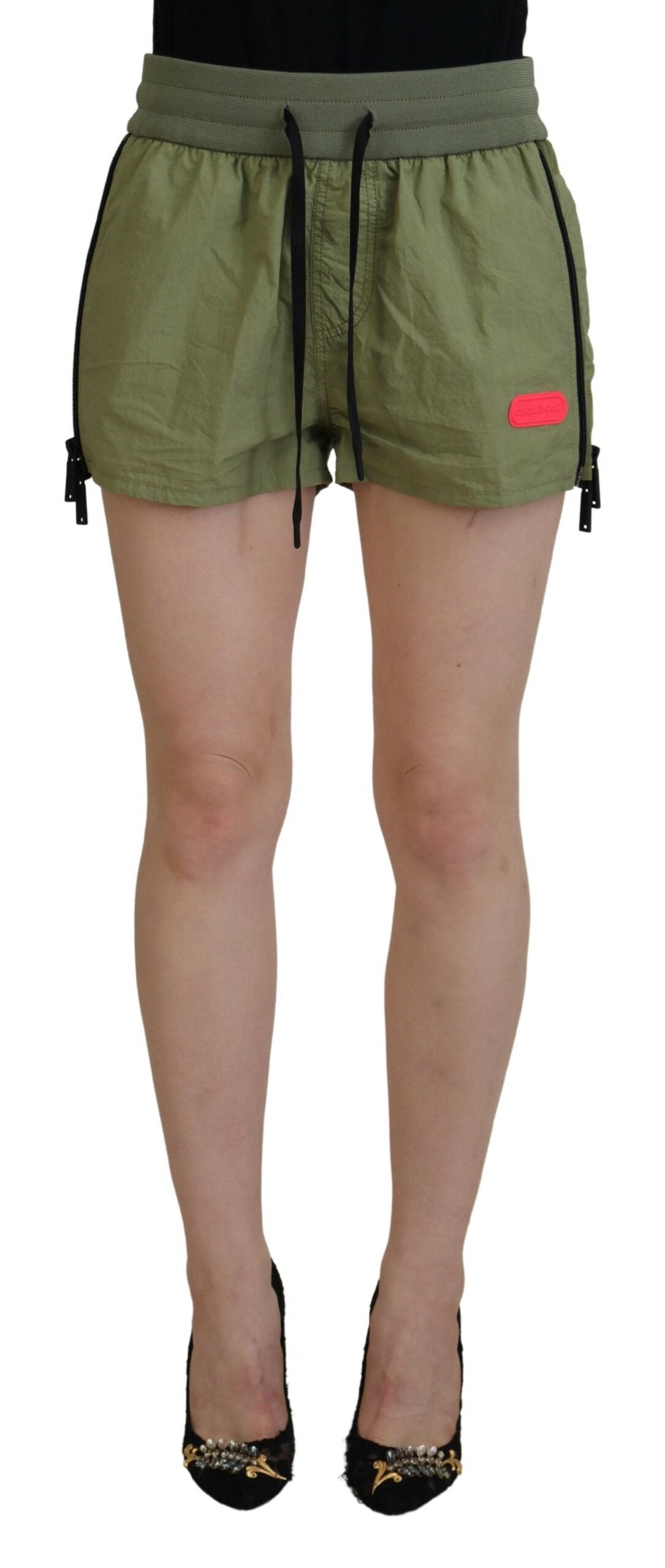 Dsquared2 green cotton mid waist drawstring tapered shorts