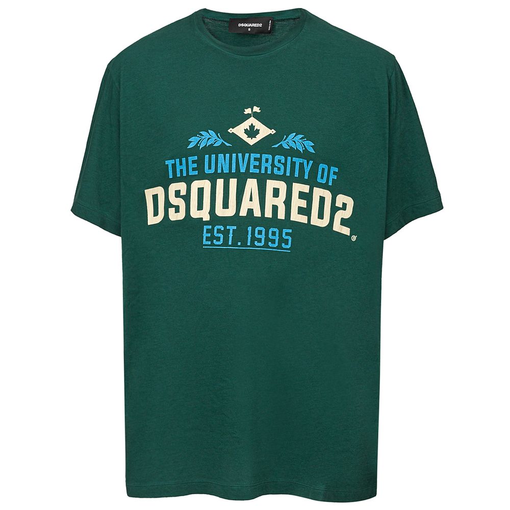 Green t-shirt with printed logo for University of Dsquared2