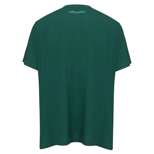 Green short sleeved shirt on hanger
