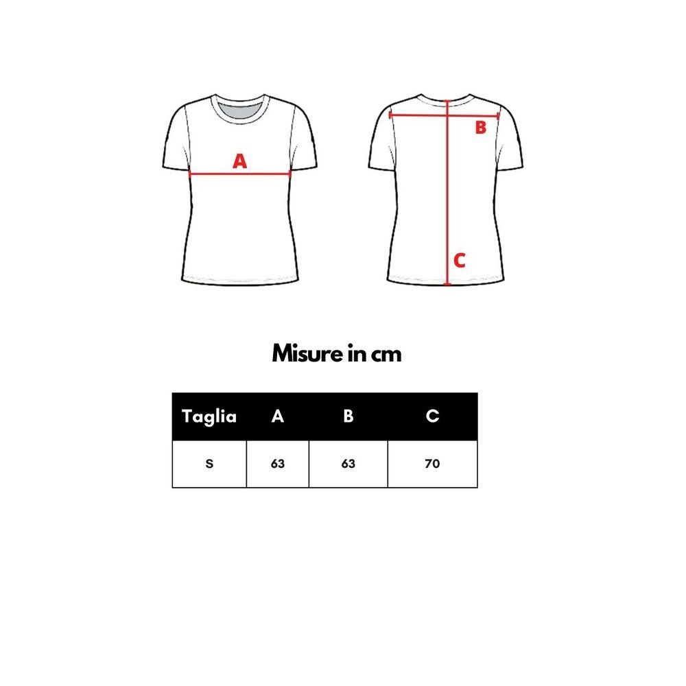 White t-shirt with red lines indicating size and fit