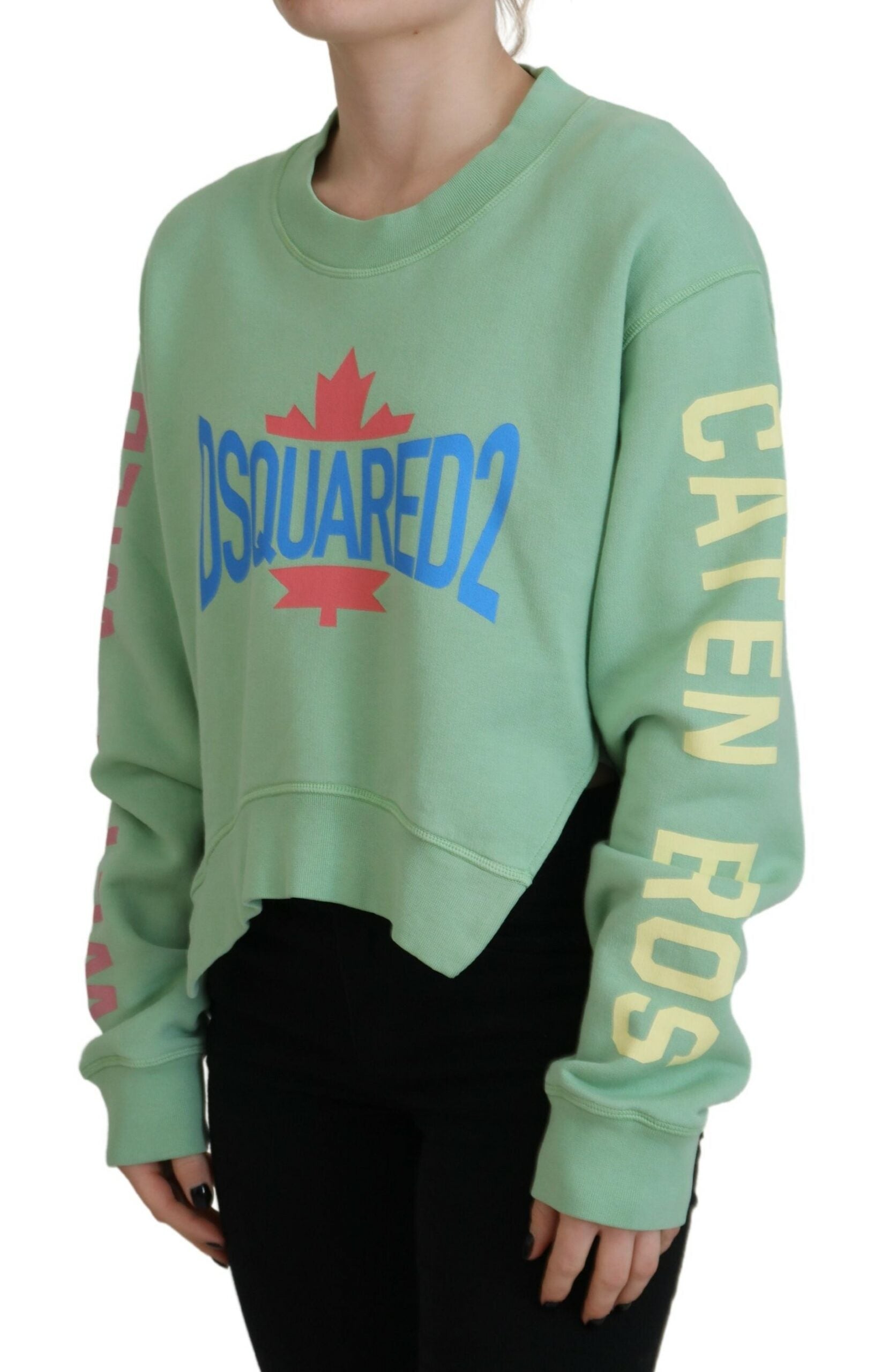 Green sweatshirt with maple leaf design on front