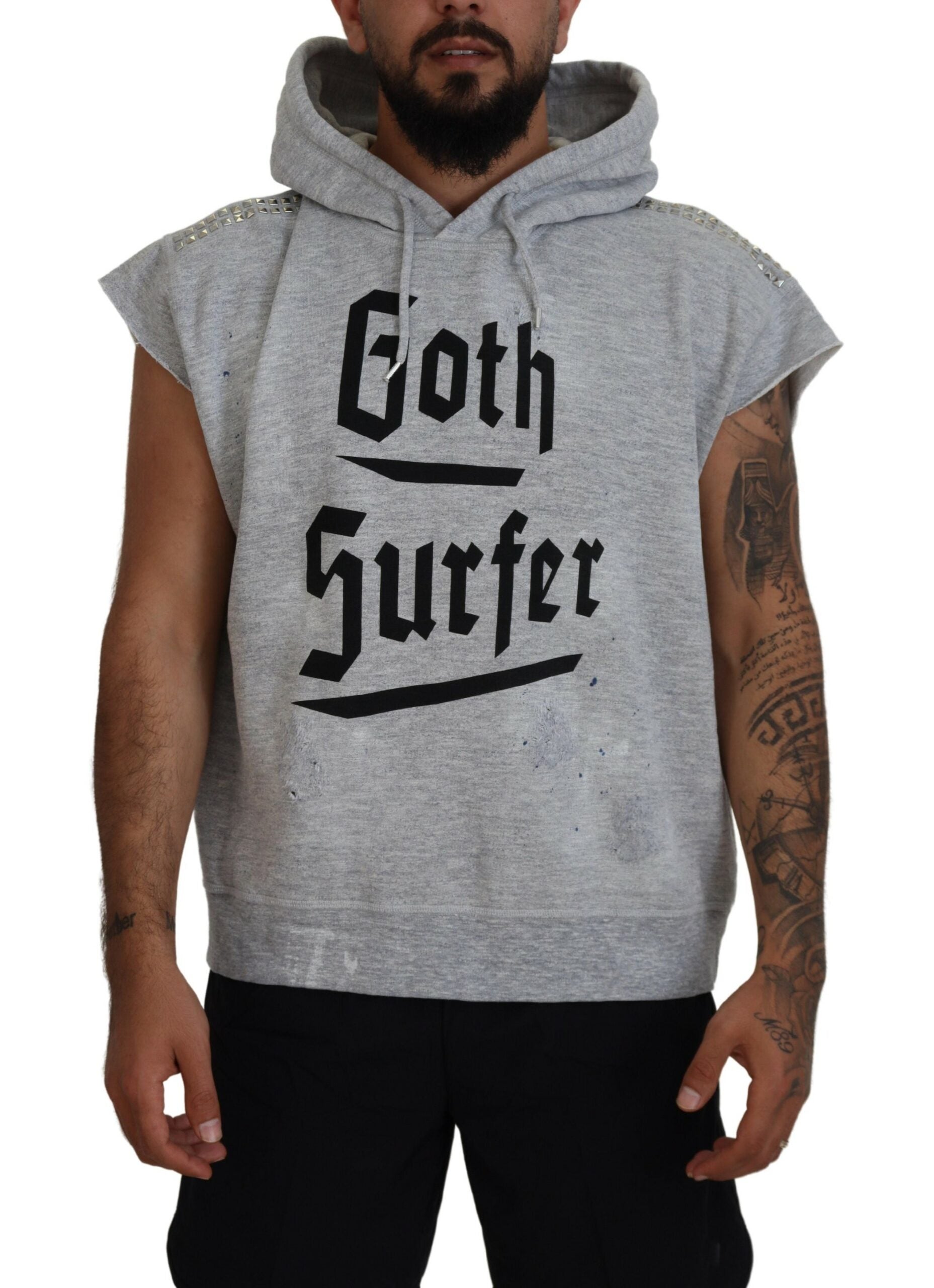 Grey hoodie with Gothic font design on front