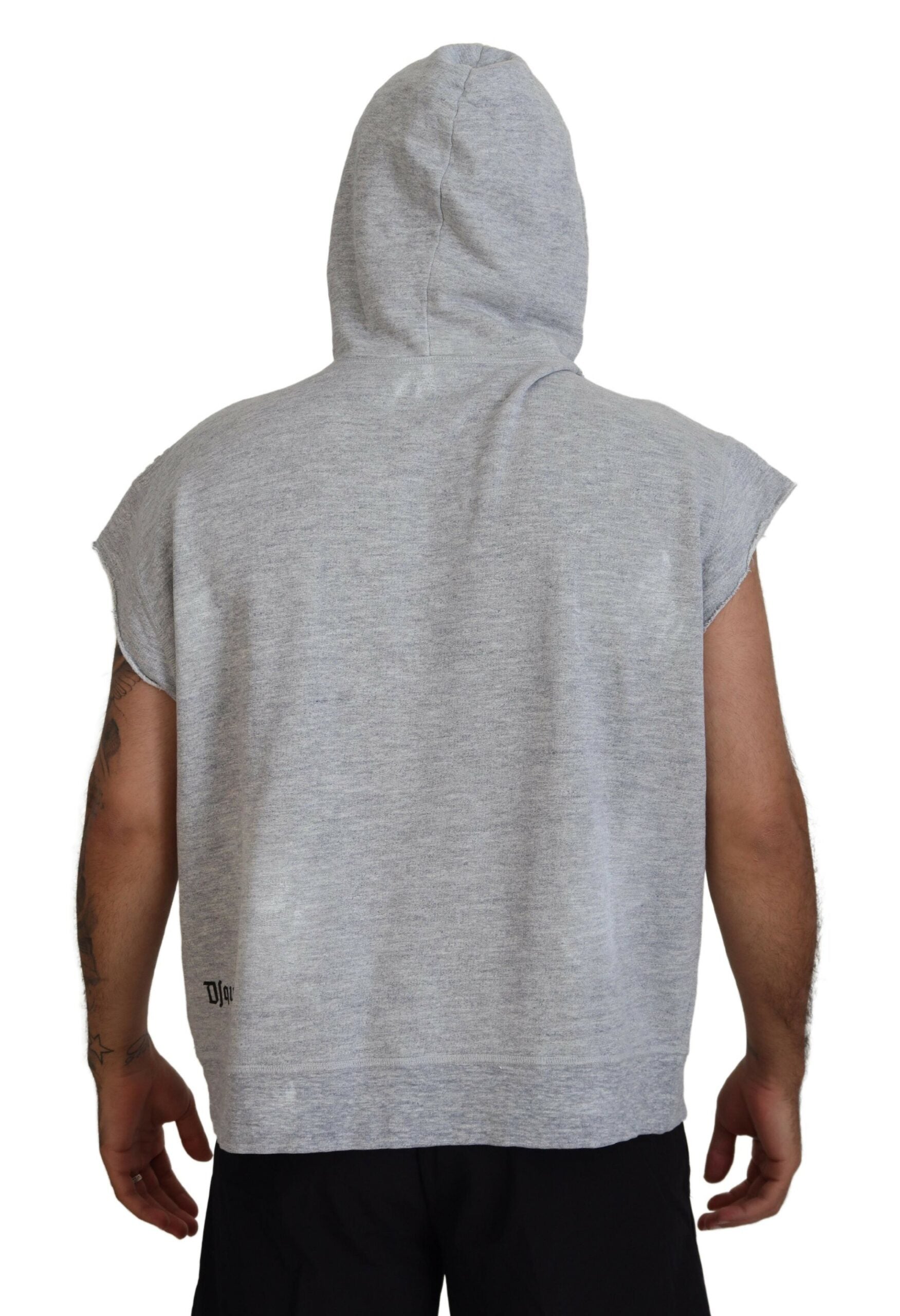 Grey hoodie with white logo on back