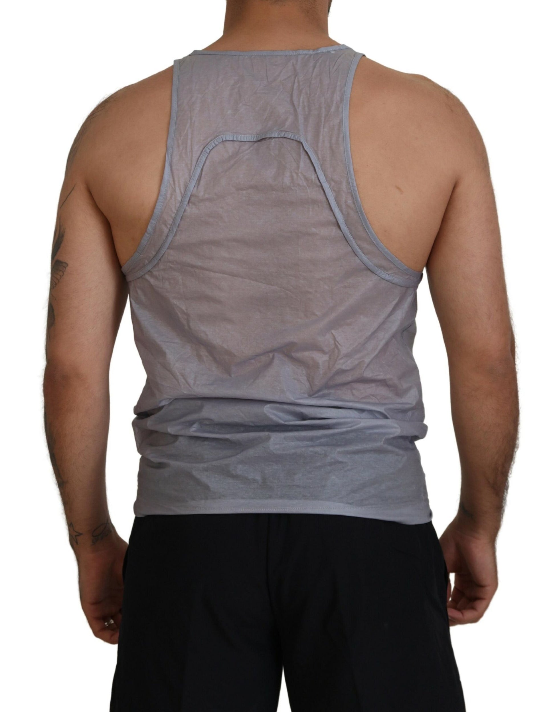 Man wearing gray tank top