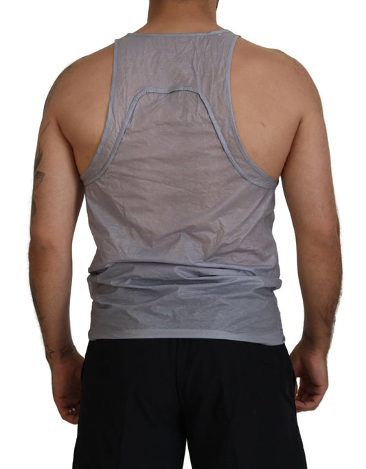 Man wearing gray tank top