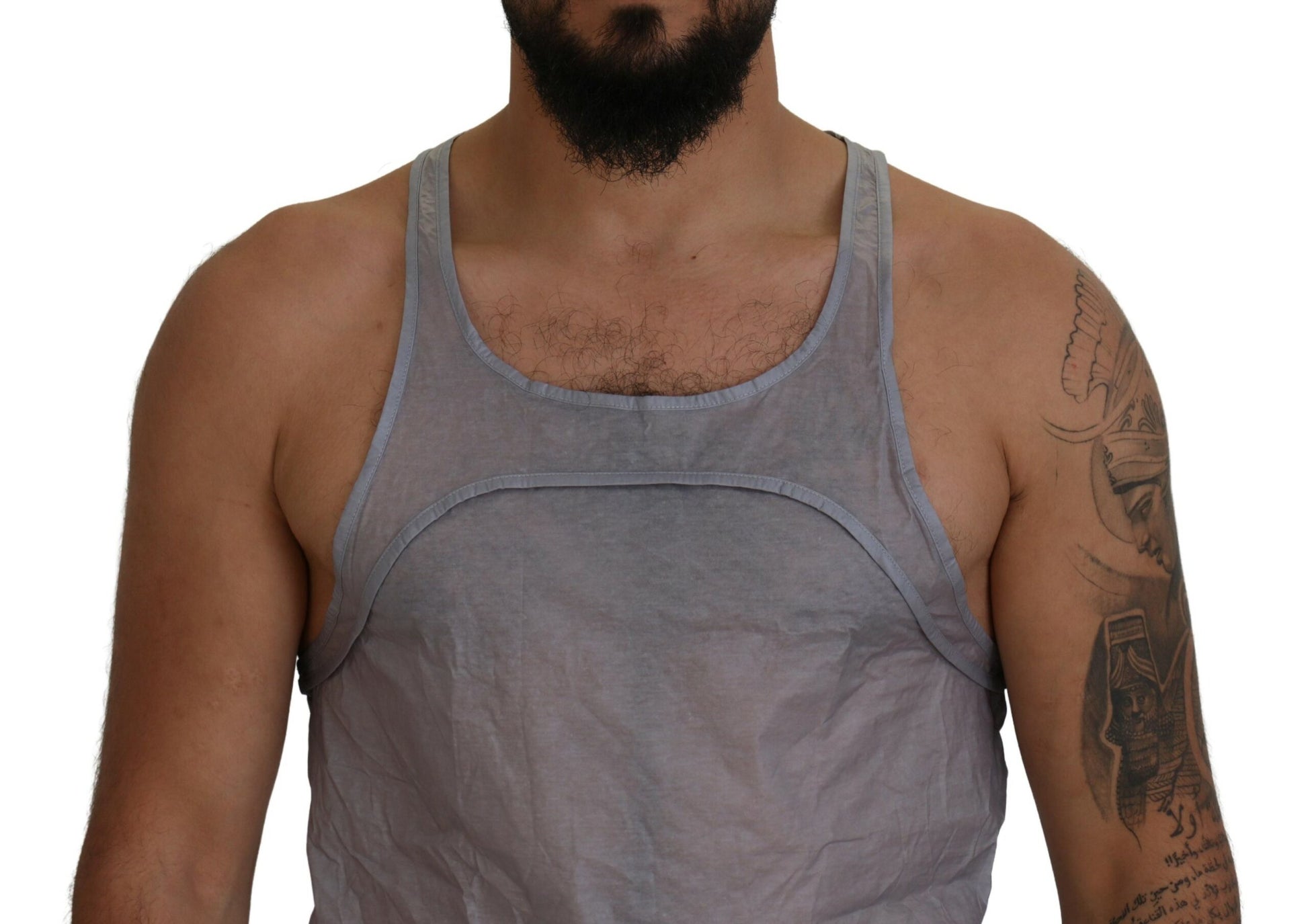 Man wearing gray tank top