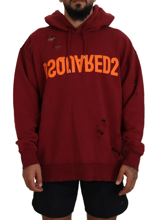 Man wearing red hoodie with orange writing