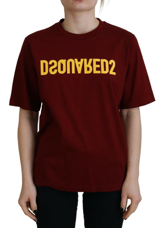 Red t-shirt with yellow lettering