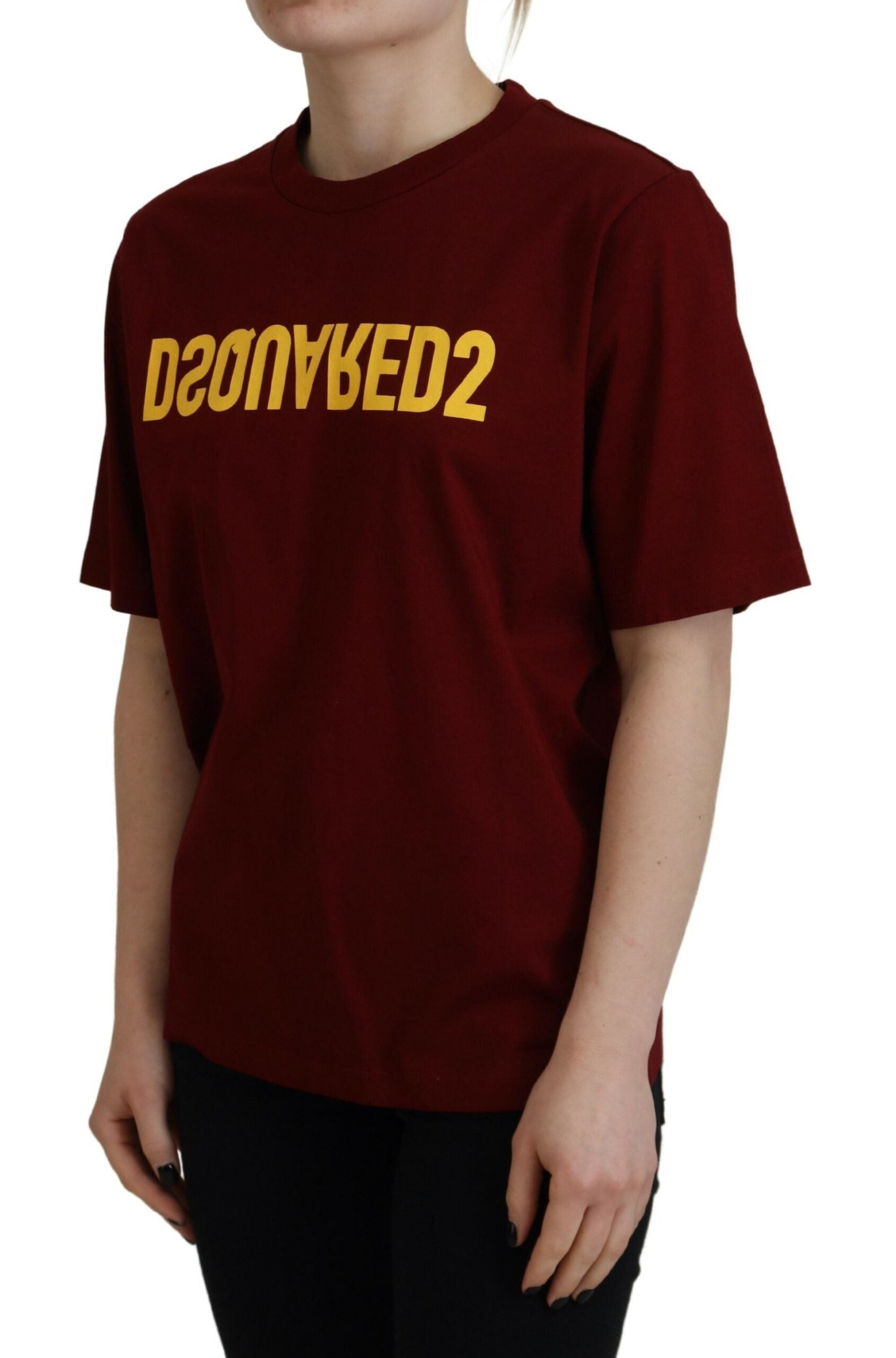 Red t-shirt with yellow lettering