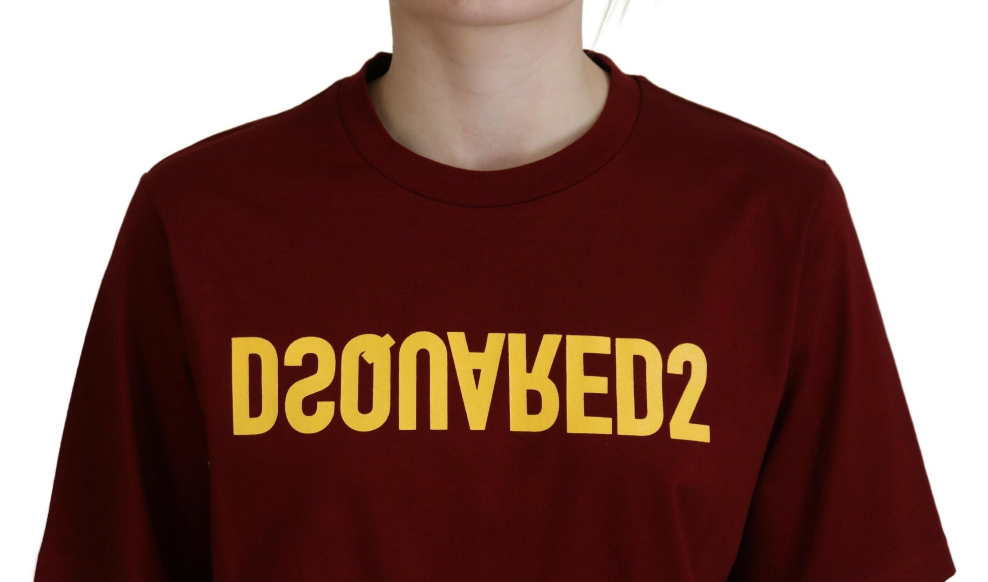 Red sweatshirt with yellow writing