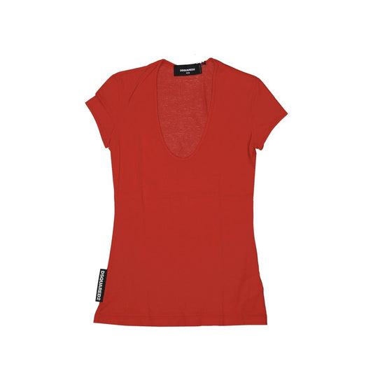 Red short sleeve shirt on a hanger