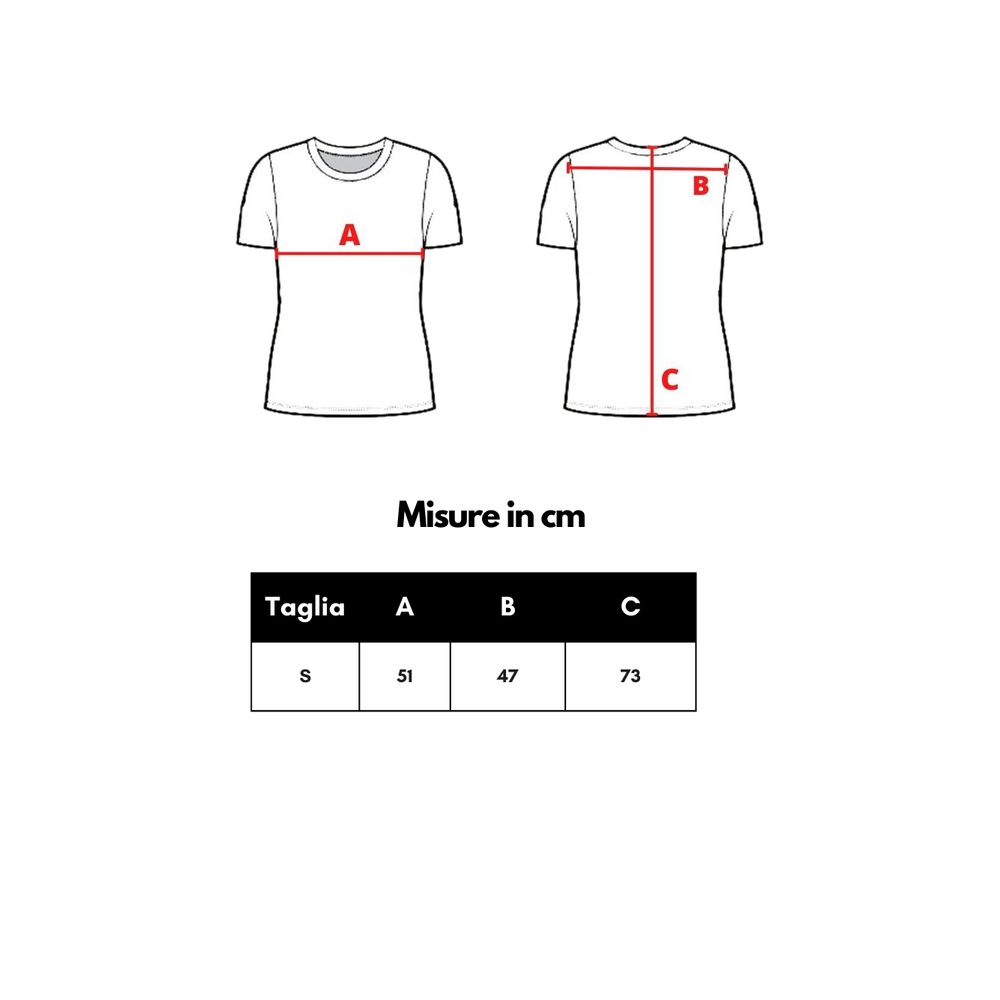 White t-shirt with red lines indicating size and fit