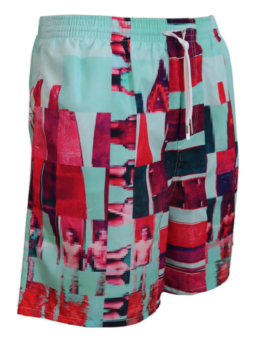 Colorful swim trunks with abstract design