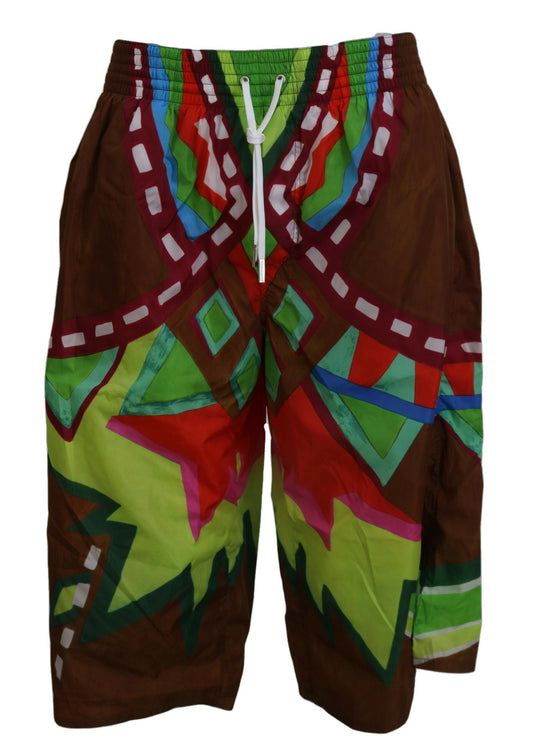 Colorful patterned shorts with white drawstring