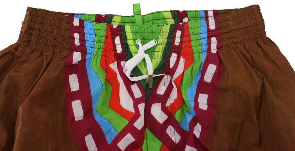 Brown shorts with colorful designs on front