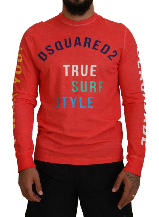 Long sleeve red shirt with white lettering