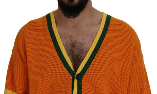 Man wearing orange sweater with yellow trim