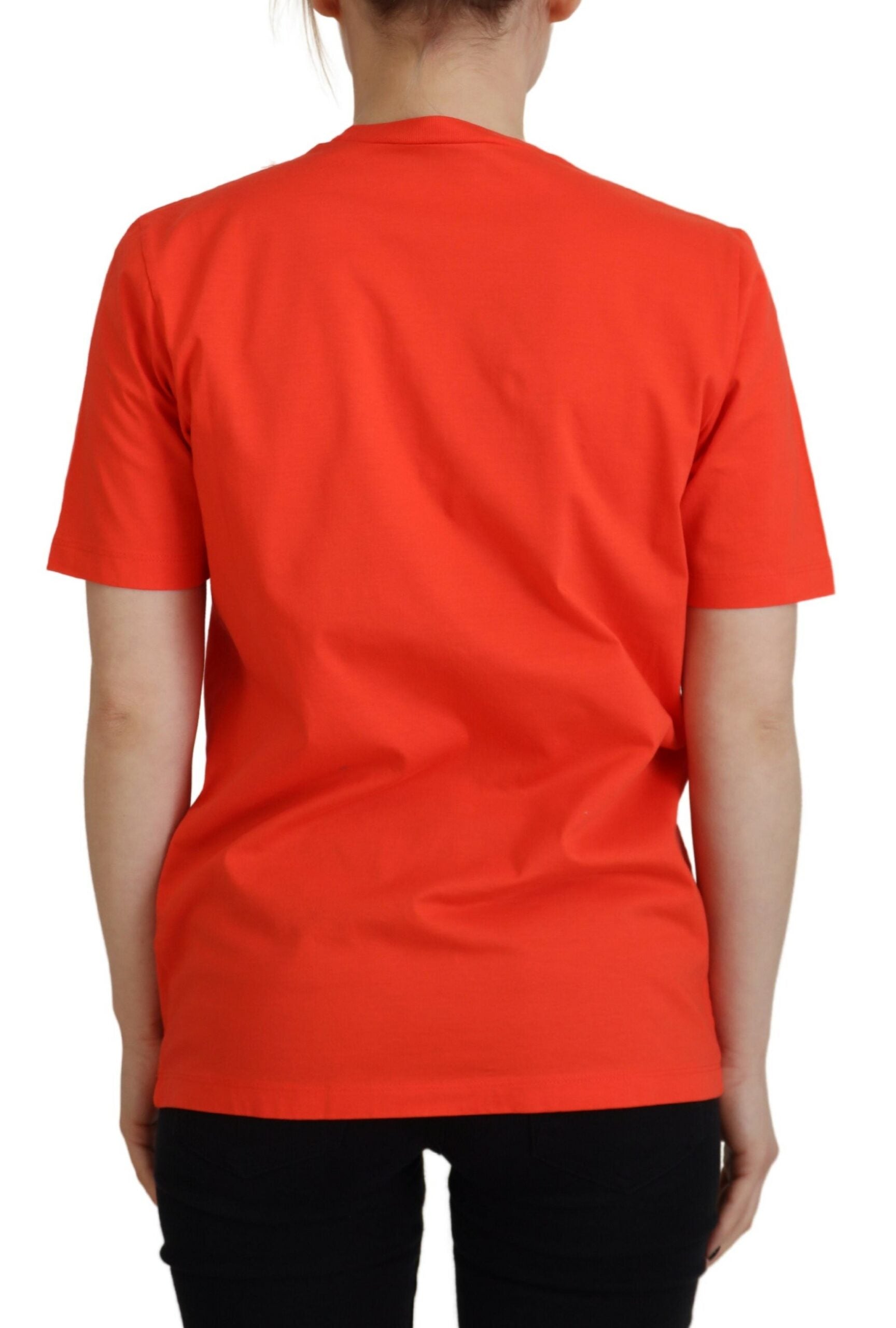 Red short sleeve t-shirt on a person's back
