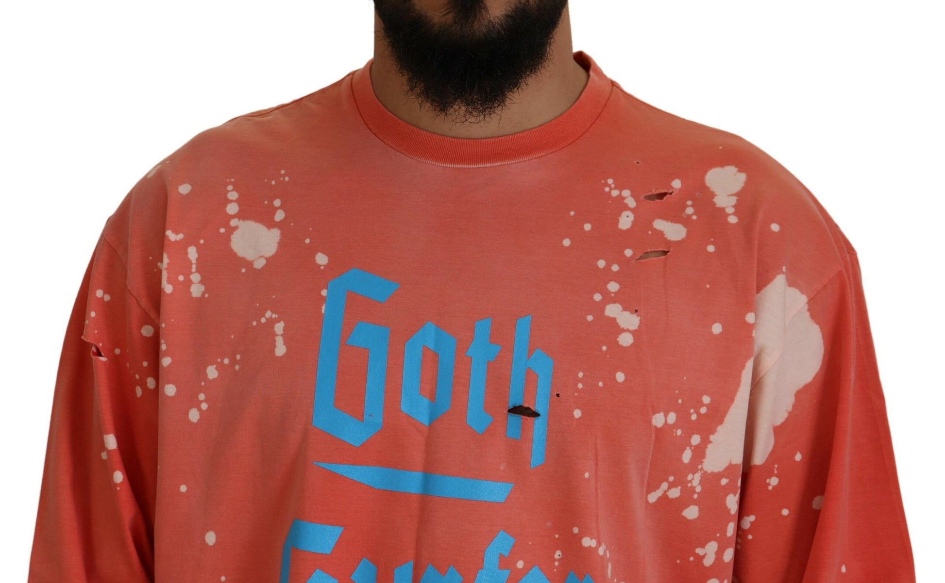 Red sweatshirt with peeling paint design