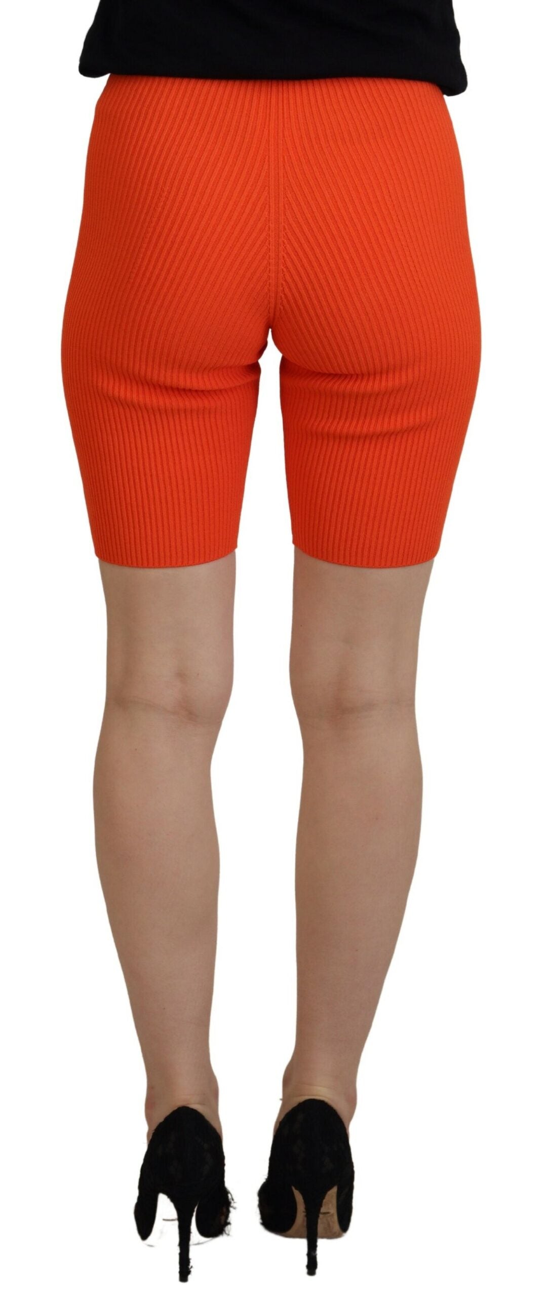Orange viscose mid waist slim fit bermuda shorts