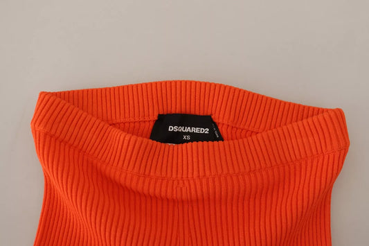 Orange viscose mid waist slim fit bermuda shorts with black tag
