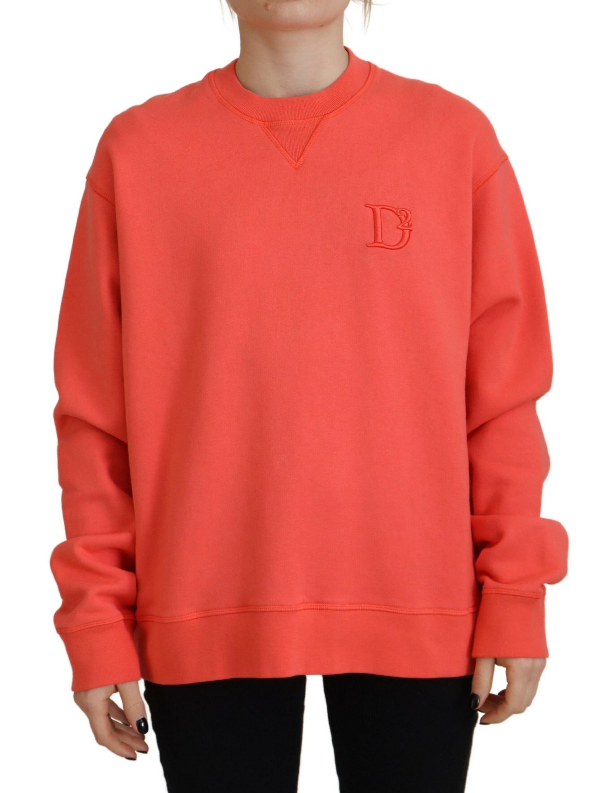 Long sleeved red sweatshirt with a small logo on left chest