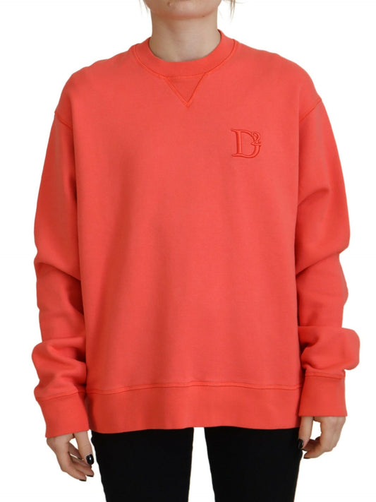 Long sleeved red sweatshirt with a small logo on left chest