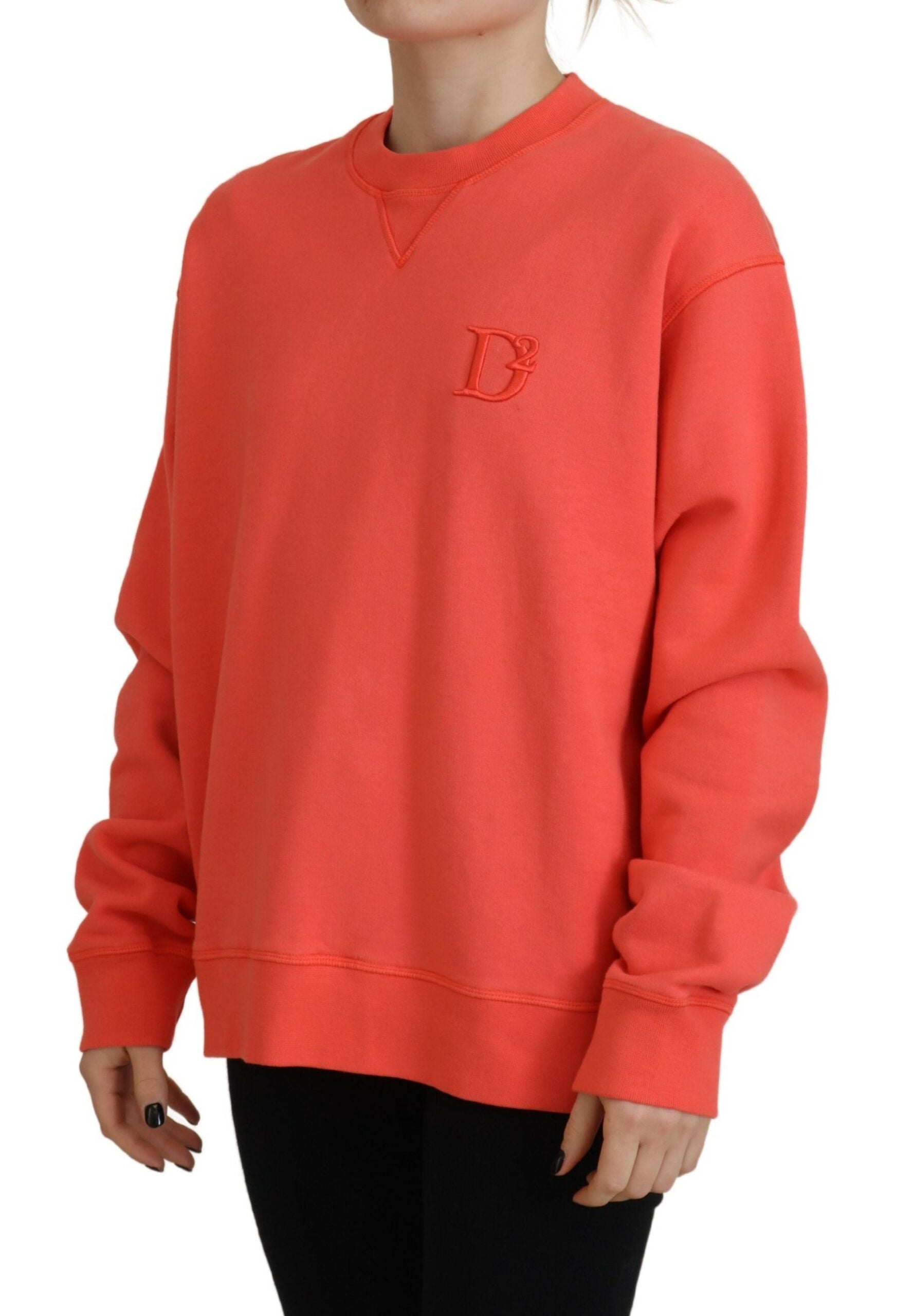 Long sleeve red sweatshirt with a logo on the left chest area