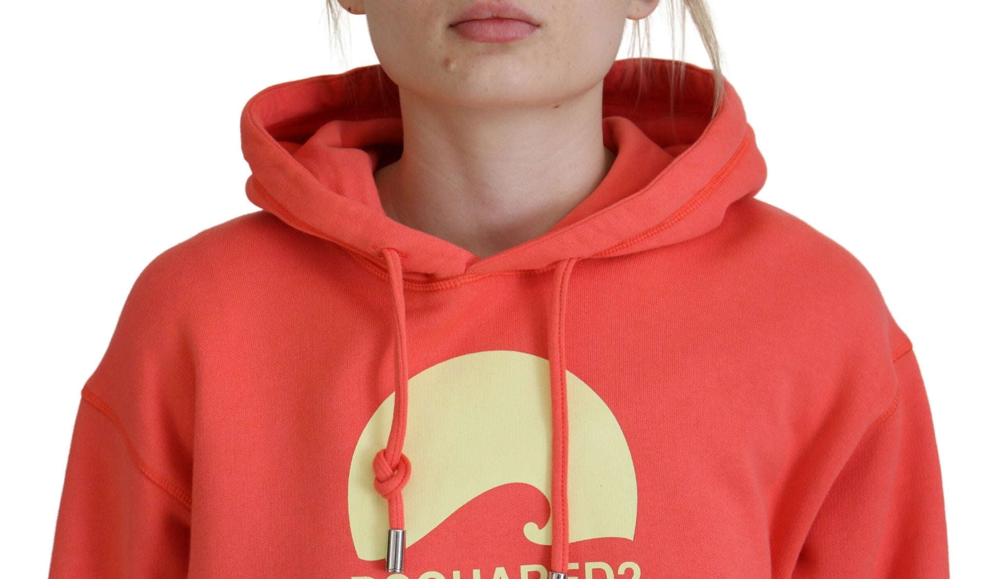 Red hoodie with white logo on front