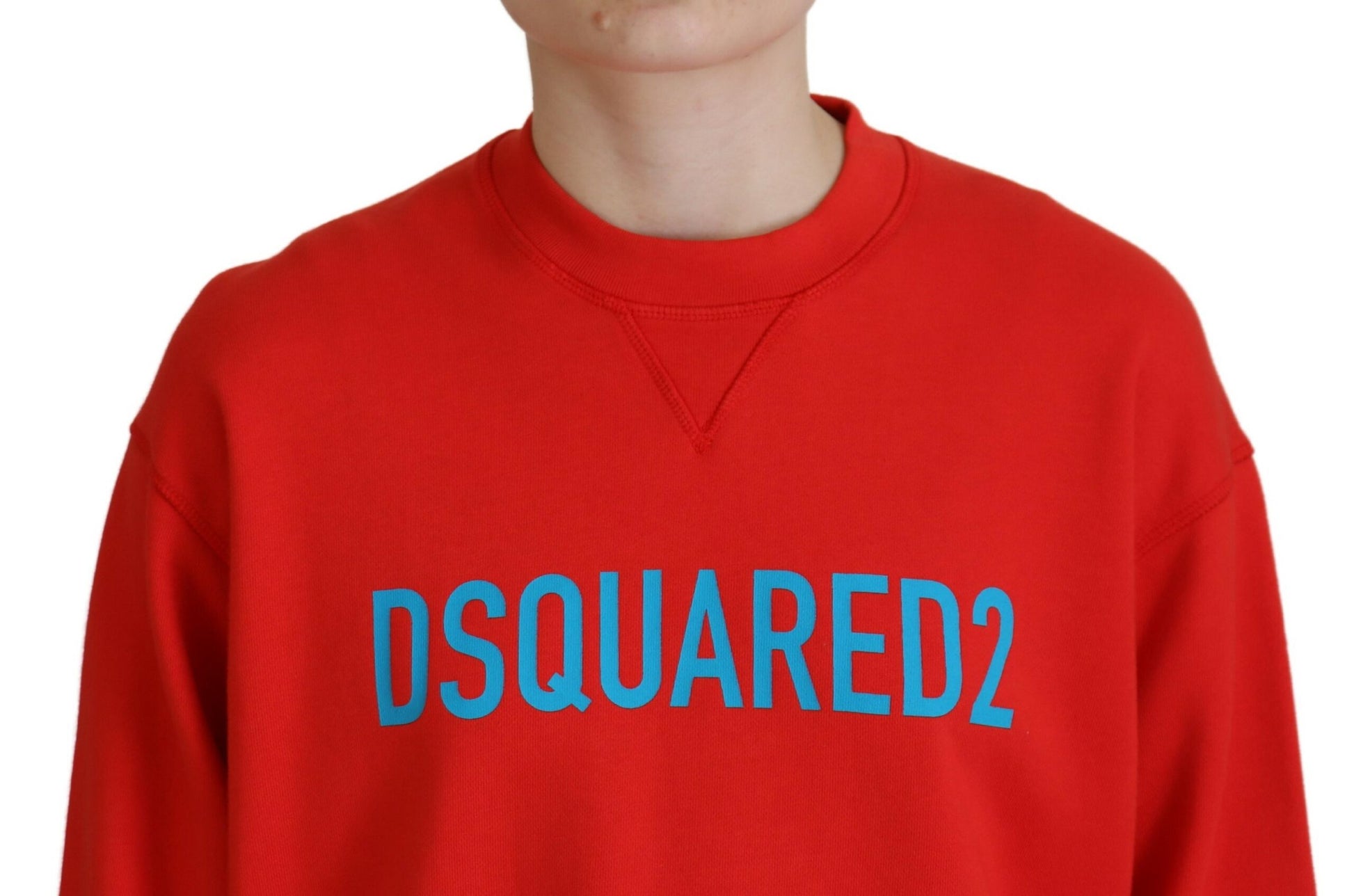 Red sweatshirt with blue lettering